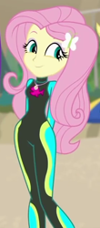 Size: 278x633 | Tagged: safe, screencap, fluttershy, better together, blue crushed, equestria girls, adorasexy, arm behind back, cropped, cute, geode of fauna, sexy, shyabetes, smiling, solo, wetsuit