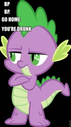 Size: 538x960 | Tagged: safe, spike, dragon, background pony, background pony convention, drunk, go home you're drunk, male, meta, text