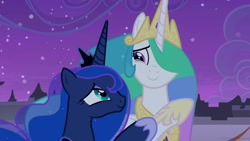 Size: 1920x1080 | Tagged: safe, screencap, princess celestia, princess luna, alicorn, pony, the summer sun setback, crying, duo, ethereal mane, female, mare, royal sisters, siblings, sisters, tears of joy, teary eyes