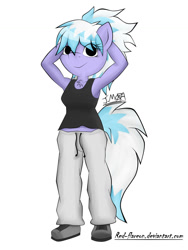 Size: 1024x1365 | Tagged: safe, artist:red-flareon, cloudchaser, anthro, armpits, clothes, midriff, simple background, solo, tanktop, white background