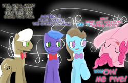 Size: 1229x800 | Tagged: safe, artist:erthilo, beauty brass, frederic horseshoepin, parish nandermane, pinkie pie, earth pony, pony, ask octavia, female, male, mare, no pupils, stallion