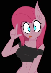 Size: 1179x1700 | Tagged: safe, artist:starlightglitch, pinkie pie, anthro, clothes, loser, pinkamena diane pie, solo, tongue out