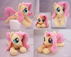 Size: 2388x1926 | Tagged: safe, artist:sewyouplushiethings, fluttershy, pony, beanie (plushie), cute, irl, lying, photo, plushie, smiling, solo