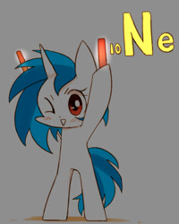 Size: 800x1000 | Tagged: safe, artist:joycall6, part of a set, dj pon-3, vinyl scratch, pony, series:joycall6's periodic table, :>, bipedal, blushing, chemistry, glowstick, hoof hold, looking at you, neon, periodic table, smiling, solo, wink