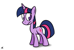 Size: 1800x1200 | Tagged: safe, artist:flamethegamer, derpibooru import, twilight sparkle, frown, looking back, simple background, solo, white background