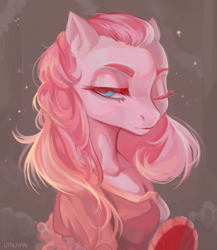 Size: 1992x2294 | Tagged: safe, artist:utauyan, pinkie pie, earth pony, pony, alternate hairstyle, clothes, dress, fan, female, lidded eyes, looking at you, mare, noblewoman, one eye closed, solo