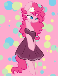 Size: 3000x3900 | Tagged: safe, artist:hippykat13, artist:moonhunterofficial, edit, pinkie pie, pony, art theft, bipedal, clothes, dress, high res, solo, trace