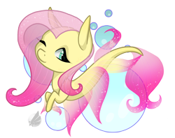 Size: 3130x2480 | Tagged: safe, artist:oneiria-fylakas, fluttershy, seapony (g4), chibi, female, high res, looking at you, one eye closed, seaponified, seapony fluttershy, simple background, solo, species swap, transparent background, wink