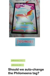 Size: 585x888 | Tagged: safe, philomena, discussion, meta, photo, text, trading card