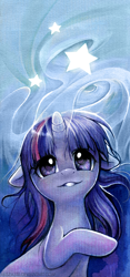 Size: 400x855 | Tagged: safe, artist:miszasta, derpibooru import, twilight sparkle, floppy ears, magic, solo, stars