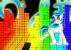 Size: 1024x728 | Tagged: safe, artist:cartoonartist, artist:senseijiufu, dj pon-3, vinyl scratch, pony, unicorn, psychedelic, solo