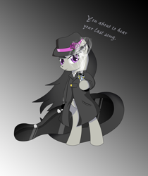 Size: 4200x5000 | Tagged: safe, artist:zzvinniezz, octavia melody, earth pony, pony, absurd resolution, badass longcoat, bipedal, cello, clothes, coat, gun, handgun, hat, longcoat, mafia, mafia octavia, musical instrument, revolver, smoke, solo, weapon