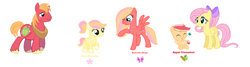 Size: 4836x1292 | Tagged: safe, artist:hollymau, big macintosh, fluttershy, oc, oc:apple cinnamon, oc:butterfly wings, oc:cherry blossom, earth pony, pegasus, pony, alternate hairstyle, base used, bow, colt, family, female, filly, fluttermac, freckles, hair bow, male, mare, offspring, parent:big macintosh, parent:fluttershy, parents:fluttermac, ponytail, shipping, simple background, stallion, straight, unshorn fetlocks, white background, yoke