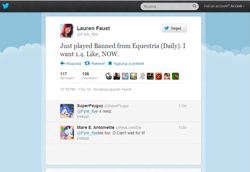 Size: 865x594 | Tagged: safe, banned from equestria daily, fake, lauren faust, meta, text, twitter
