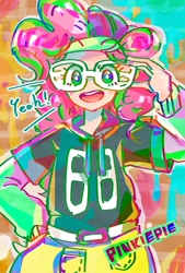 Size: 1375x2032 | Tagged: safe, artist:osawari64, pinkie pie, equestria girls, clothes, female, glasses, looking at you, rapper pie, solo