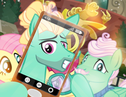 Size: 1000x775 | Tagged: safe, artist:pixelkitties, fluttershy, gentle breeze, posey shy, zephyr breeze, pegasus, pony, cellphone, female, male, mare, phone, photobomb, picture, smartphone, stallion