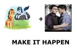 Size: 1092x760 | Tagged: safe, braeburn, soarin', all caps, exploitable meme, gay, ianto jones, jack harkness, make it happen, male, meme, meta, shipping, soarburn, torchwood