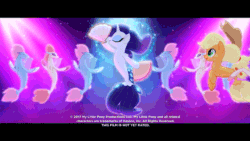 Size: 700x394 | Tagged: safe, screencap, applejack, rarity, sea poppy, spike, seapony (g4), my little pony: the movie, animated, baby, baby seapony (g4), background sea pony, commercial, conga, dancing, dancity, fan, gif, haven bay, my little pony productions llc, one small thing, puffer fish, seaponified, seapony applejack, seapony rarity, species swap, spike the pufferfish, this film is not yet rated, youtube link