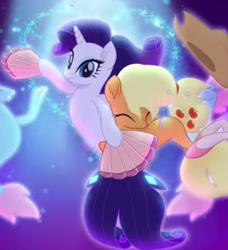 Size: 588x645 | Tagged: safe, screencap, applejack, rarity, pony, seapony (g4), my little pony: the movie, commercial, cropped, cute, dancing, fan, female, jackabetes, offscreen character, seaponified, seapony applejack, seapony rarity, shipping fuel, species swap, unamused, underwater