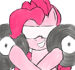 Size: 2000x1890 | Tagged: safe, artist:eysoart, pinkie pie, earth pony, pony, 30 minute art challenge, grin, record, smiling, solo, sunglasses