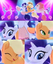 Size: 842x1020 | Tagged: safe, edit, edited screencap, screencap, applejack, rarity, sea poppy, seapony (g4), my little pony: the movie, background sea pony, cropped, dancing, fan, one small thing, seaponified, seapony applejack, seapony rarity, seashell, species swap, youtube link