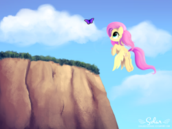 Size: 2000x1500 | Tagged: safe, artist:songbirdserenade, fluttershy, butterfly, pegasus, pony, cloud, female, mare, solo