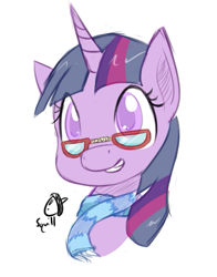 Size: 465x593 | Tagged: safe, artist:heylookasquirrel, derpibooru import, twilight sparkle, adorkable, clothes, cute, dork, glasses, scarf, sketch, solo, twiabetes