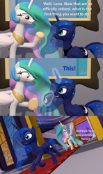 Size: 1920x3240 | Tagged: safe, artist:red4567, princess celestia, princess luna, alicorn, pony, 3d, peytral, royal sisters, source filmmaker, streaking, undressing, we don't normally wear clothes