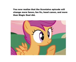 Size: 804x652 | Tagged: safe, scootaloo, fanon, hilarious in hindsight, meta, obvious troll, op was wrong, text
