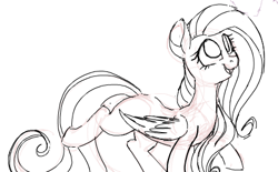 Size: 439x272 | Tagged: safe, artist:yoditax, fluttershy, pegasus, pony, female, mare, monochrome, open mouth, sketch, smiling, solo