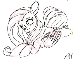 Size: 311x252 | Tagged: safe, artist:yoditax, fluttershy, pegasus, pony, female, looking at you, mare, monochrome, sketch, solo