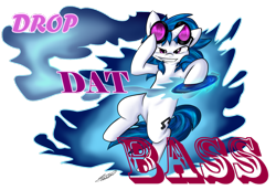 Size: 900x620 | Tagged: safe, artist:tailzkipzigona, dj pon-3, vinyl scratch, pony, unicorn, design, drop the bass, grin, record