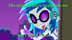 Size: 1280x720 | Tagged: safe, edit, edited screencap, screencap, dj pon-3, vinyl scratch, equestria girls, rainbow rocks, the cutie map, exploitable meme, i didn't listen, image macro, meme