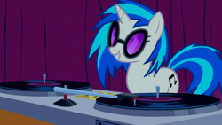 Size: 1366x768 | Tagged: safe, screencap, dj pon-3, vinyl scratch, pony, unicorn, suited for success, solo