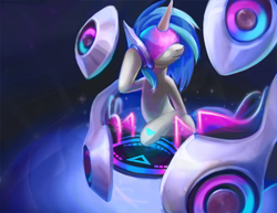 Size: 1500x1156 | Tagged: safe, artist:foxvanity, dj pon-3, vinyl scratch, pony, unicorn, console, crossover, dj sona, headphones, league of legends, solo, sona