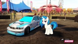 Size: 1280x720 | Tagged: safe, artist:equestianracer, dj pon-3, vinyl scratch, pony, bmw, bmw e46, bmw m3, car, forza horizon, itasha, solo