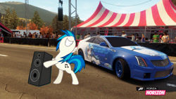 Size: 1280x720 | Tagged: safe, artist:equestianracer, dj pon-3, vinyl scratch, pony, cadillac, cadillac cts, forza horizon, itasha, solo