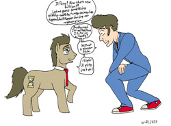 Size: 1000x736 | Tagged: safe, artist:wolfman-al, doctor whooves, pony, dialogue, doctor who, human ponidox, male, simple background, stallion, white background