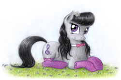 Size: 1200x793 | Tagged: safe, artist:magfen, octavia melody, earth pony, pony, clothes, socks, solo, traditional art