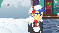 Size: 1144x656 | Tagged: safe, screencap, flash sentry, better together, equestria girls, holidays unwrapped, friendzone sentry, plusplus, snow, snowball