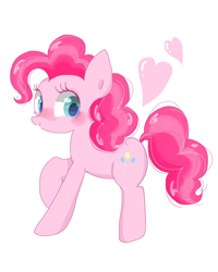 Size: 820x1024 | Tagged: safe, artist:1drfl_world_end, pinkie pie, earth pony, pony, female, heart, looking at you, looking sideways, mare, raised hoof, simple background, smiling, solo, standing, white background