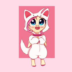 Size: 3000x3000 | Tagged: dead source, safe, artist:miokomata, fluttershy, pegasus, pony, bipedal, clothes, collar, costume, cute, female, freckles, hnnng, kigurumi, mare, pacifier, shyabetes, solo