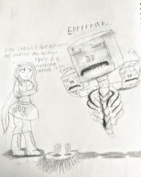 Size: 2302x2891 | Tagged: safe, artist:takengrin endmmar, derpibooru exclusive, fluttershy, equestria girls, boots, breasts, clothes, crossover, explosion aftermath, frown, minecraft, remake, sad, shoes, the wither, traditional art