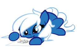 Size: 1331x848 | Tagged: safe, artist:furrgroup, oc, oc only, oc:edge, earth pony, pony, browser ponies, cute, dexterous hooves, drawing, female, hoof hold, mare, microsoft edge, ocbetes, paper, pencil, prone, simple background, smiling, solo, white background