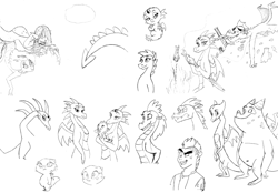 Size: 1000x697 | Tagged: safe, artist:queencold, fizzle, garble, oc, oc:frazzle, oc:jade, dragon, fish, human, sea serpent, baby dragon, black and white, clump, dragon oc, dragoness, female, fire, flower, grayscale, hoard, humanized, monochrome, mother and child, mother and son, offspring, parent and child, pregnant, simple background, sketch, sketch dump, teenaged dragon, water, white background