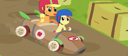 Size: 1600x706 | Tagged: safe, artist:thomaszoey3000, apple bloom, applejack, earth pony, pony, the cart before the ponies, cart, driving