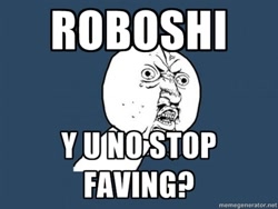 Size: 400x300 | Tagged: safe, barely pony related, meme, meta, roboshi (user), text, y u no