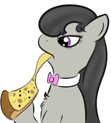 Size: 1079x1195 | Tagged: safe, artist:yakoshi, octavia melody, earth pony, pony, bowtie, chest fluff, female, food, hoof hold, mare, pizza, simple background, solo, white background