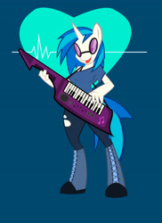 Size: 3112x4272 | Tagged: safe, artist:rubbermage, dj pon-3, vinyl scratch, anthro, boots, clothes, keytar, musical instrument, off shoulder