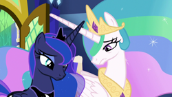 Size: 1920x1080 | Tagged: safe, screencap, princess celestia, princess luna, alicorn, pony, between dark and dawn, sad